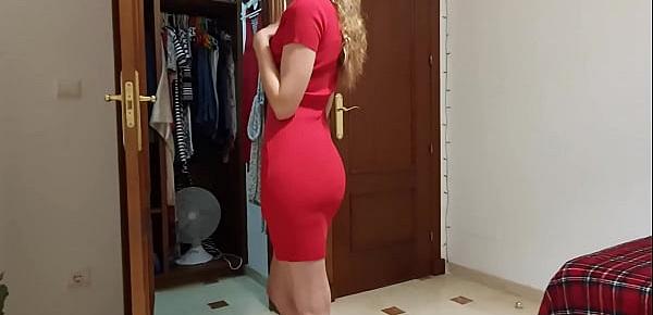  Try On - Flashing My Pussy In Sexy Tight Red Dress